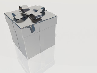 Silver gift box with ribbon and bow