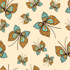 Seamless pattern with colorful butterflies.