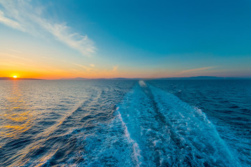 Sunset from ship at Mediterranean Sea during tour in Greece to G - 52278477