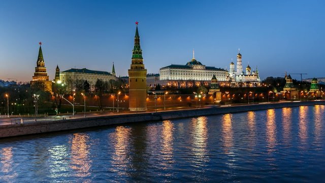 Moscow Kremlin in the Evening, Timelapse Video, Moscow, Russia