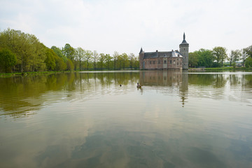 Fototapeta na wymiar Castle along a lake in spring