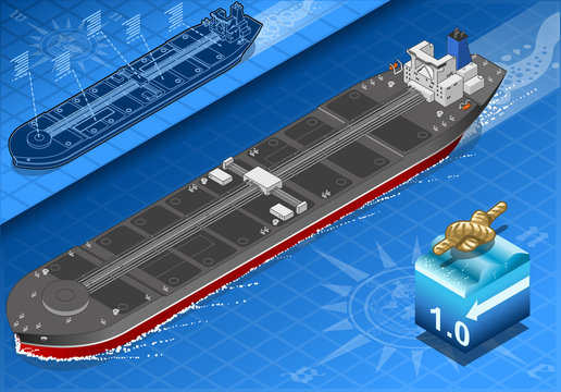 Isometric Oil Tanker in navigation in Front View