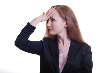 beautiful business woman with hand on forehead