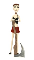 3d render of cartoon character with execution axe