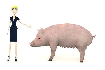3d render of cartoon character with pig