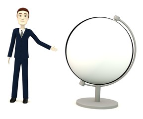3d render of cartoon character with globe