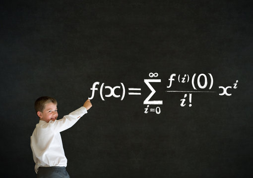 Writing boy business man with maths equation