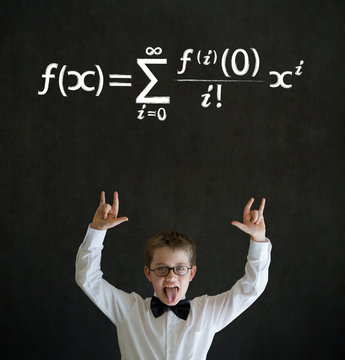 Knowledge rocks boy business man with maths equation
