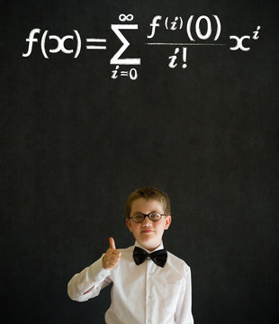 Thumbs up boy business man with maths equation
