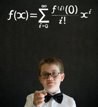 Thinking boy business man with maths equation