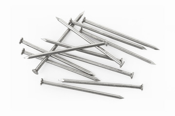 Metal nails group on white, clipping path included