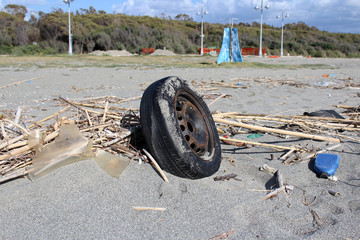 Tyre on Beach, Pollution