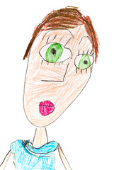 child's drawing - woman with green eyes
