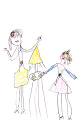 child's drawing - sisters near table