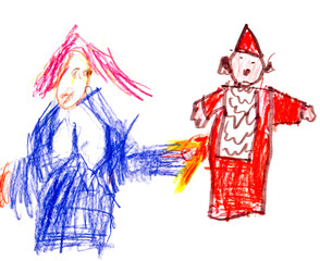 child's drawing - two clowns