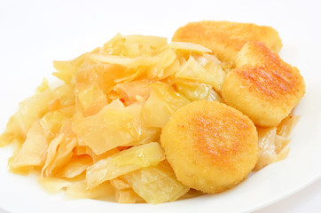 Stewed cabbage with nuggets
