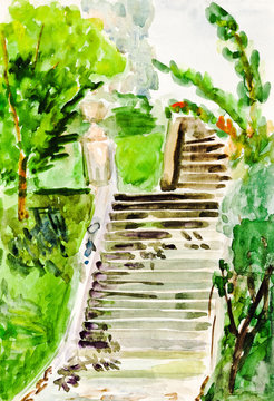 Child's Paiting - Old Stone Stairway