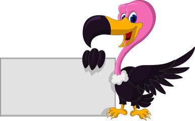 cute Vulture cartoon with blank sign