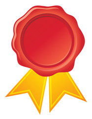 Red wax stamp with gold ribbon