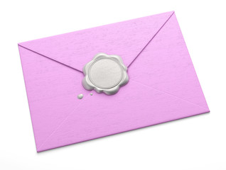 Pink envelope sealed by silver wax seal