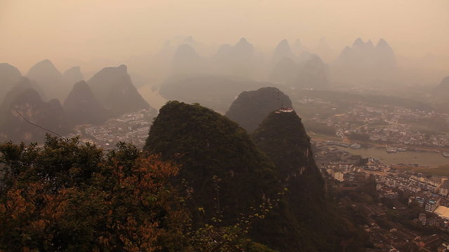 Panorama of Yangsho city surrounded with mountains.