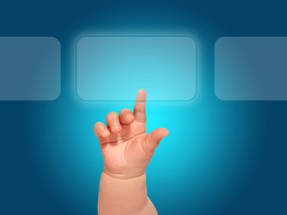 Baby hand pressing button.