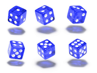 Würfel, 6er Set, schweben, blau