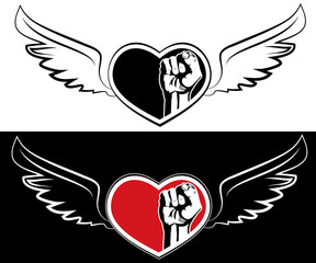 Obraz premium Heart, fist and wings. The tattoo design element