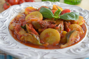 Artichoke and summer squash stew