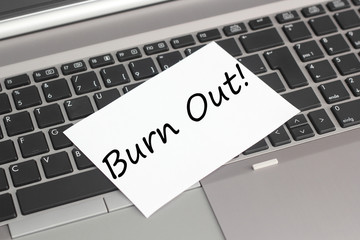 Laptop mit Schild Burn Out