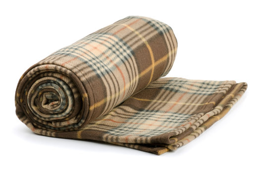 Rolled Plaid Wool Blanket