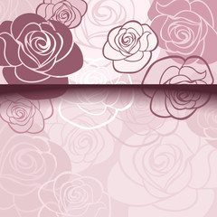 Vector pink card with roses.