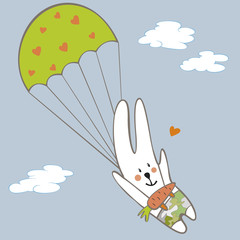 rabbit parachutist in the sky