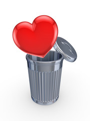 Red heart in recycle bin.