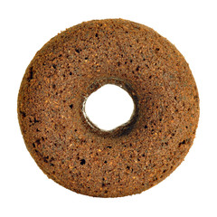 Big baked chocolate donut isolated on white background