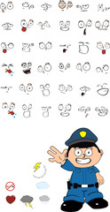 policeman kid cartoon kawaii expressions pack in vector format