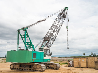 Green truck crane in outdoor
