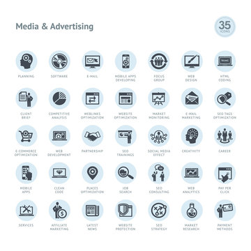 Set of media and advertising icons