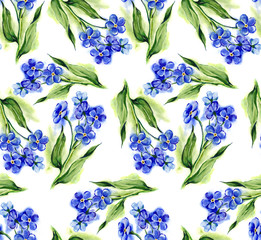 Panele Szklane Podświetlane  Forget-me-not Flowers Seamless Pattern