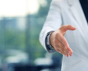 Midsection of a businesswoman with an open hand