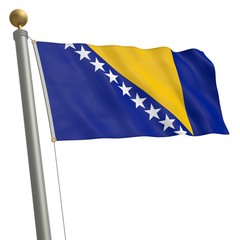 Die Flagge von Bosnien und Herzegowina flattert am Fahnenmast