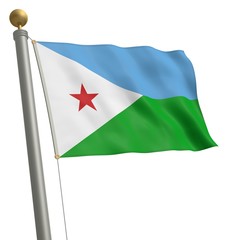 Die Flagge von Dschibuti flattert am Fahnenmast