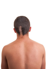 Naklejka premium Closeup of the back of man head while his hair is cut isolated o
