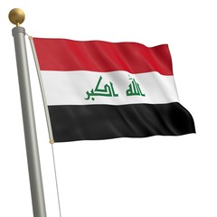 Fototapeta na wymiar Die Flagge von Irak flattert am Fahnenmast