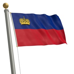 Die Flagge von Liechtenstein flattert am Fahnenmast