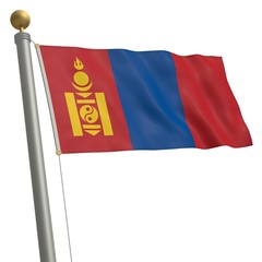 Fototapeta premium Die Flagge von Mongolei flattert am Fahnenmast