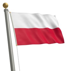 Die Flagge von Polen flattert am Fahnenmast