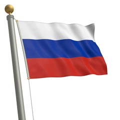 Die Flagge von Russland flattert am Fahnenmast