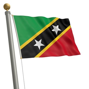 Die Flagge von Saint Kitts und Nevis flattert am Fahnenmast