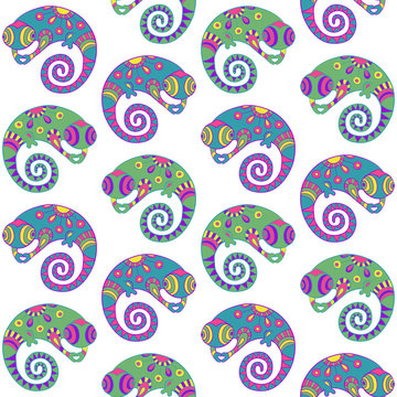 Chameleons decorative seamless pattern.